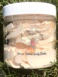 A supremely soft and spreadable whipped body butter with amazing ingredients you're going to love the feel of. The sweet almond oil helps the shea and cocoa butters absorb more quickly and the cornstarch helps prevent a greasy feeling after application. 